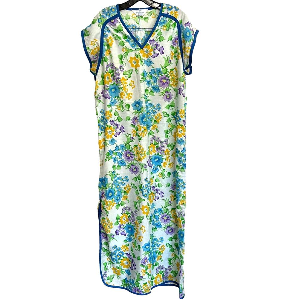 Vintage Sears‎ At Home Wear Maxi House Dress Bright Bold Floral Size M 12-14